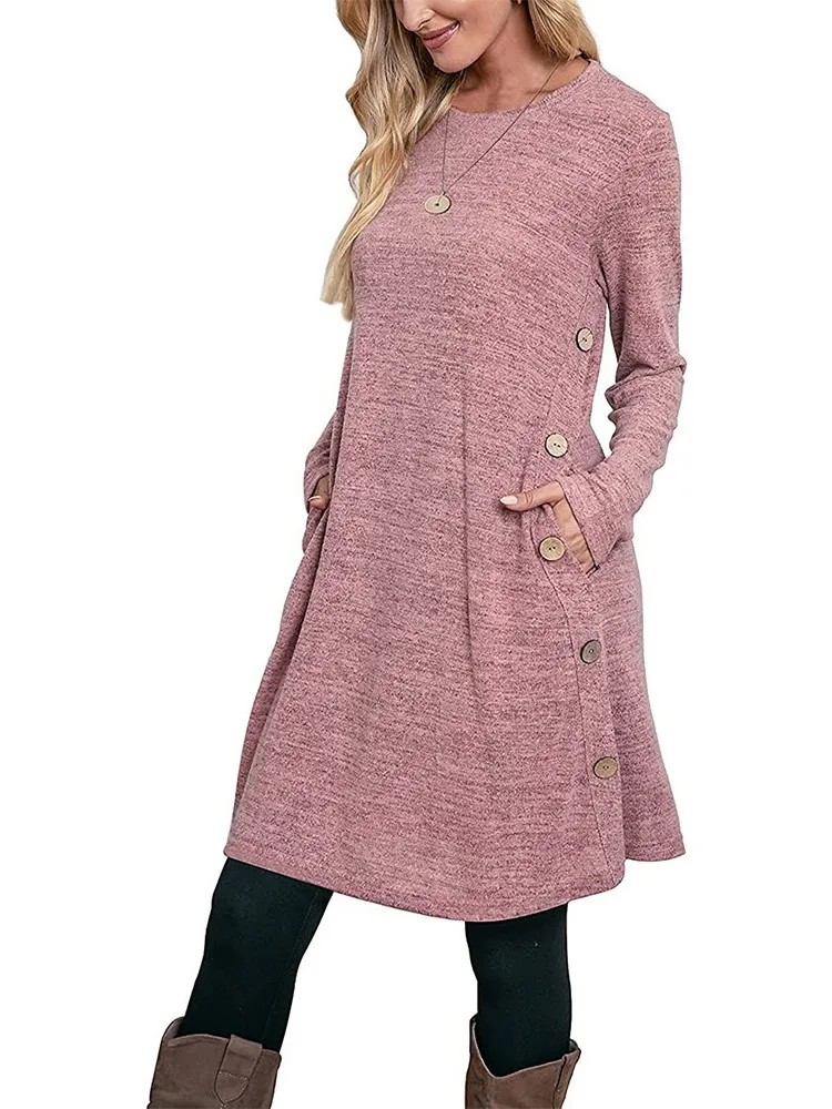 Women's Spring Autumn New Fashion Cotton Knitted Long Sleeve Nail Buckle Pocket Casual Round Neck A-line Dress
Women's Spring Autumn New Fashion Cotton Knitted Long Sleeve Nail Buckle Pocket Casual Round Neck A-line Dress