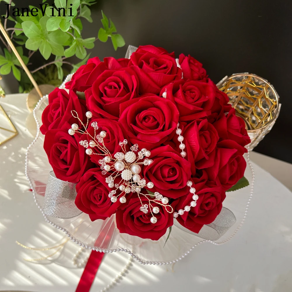 JaneVini Pearls Red Roses Bridal Bouquet Artificial Flowers Wedding Hand Bouquet Bride Holding Flowers Corsages Ramo De Flores
JaneVini Pearls Red Roses Bridal Bouquet Artificial Flowers Wedding Hand Bouquet Bride Holding Flowers Corsages Ramo De Flores