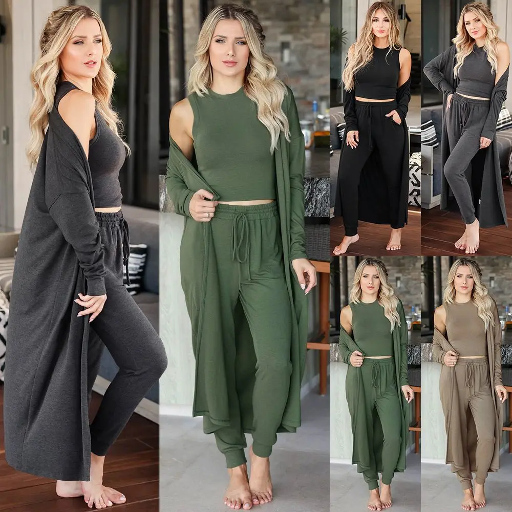 Fashionable Three-Piece Set for Women 2025 Summer Season Comfortable Casual Cross-Border Polyester Long Sleeve Vest Pants 10 S8e5e89e1792741a78a7ea39cccb8cfc0j