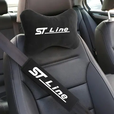 High-Quality Car Headrest Neck Pillow Seat Belt Cover Protector Pad For Ford Stline ST Focus 2 3 4 Fiesta Mondeo Mk3 Accessories