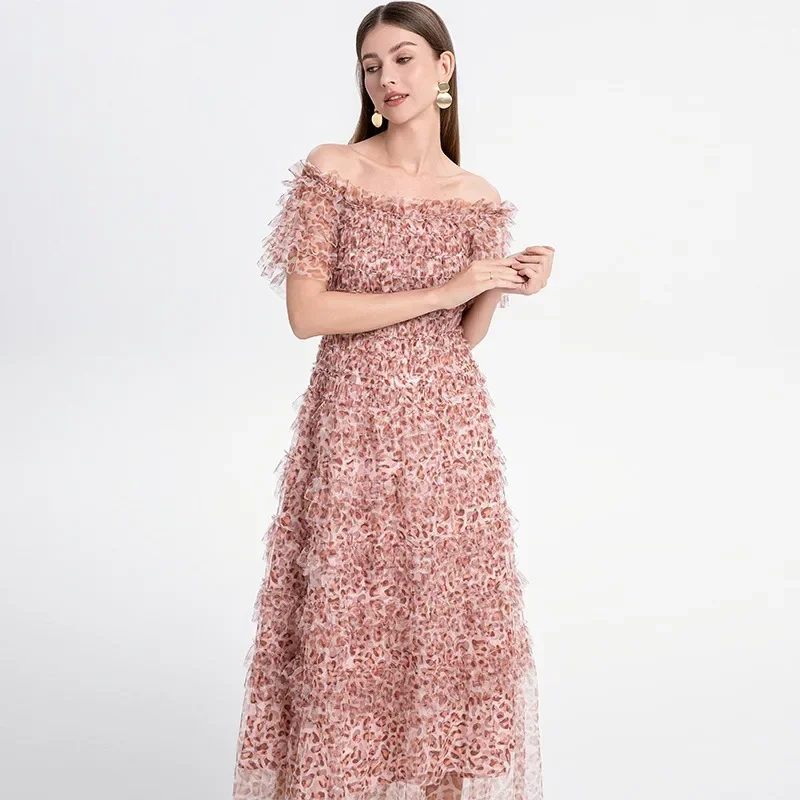 2025 Summer Dress Women Leopard Print Lacees Puffed Sleeve One-line Shoulder Mesh Skirt
2025 Summer Dress Women Leopard Print Lacees Puffed Sleeve One-line Shoulder Mesh Skirt