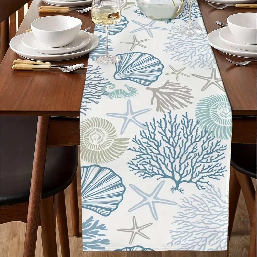 Настольная дорожка из полиэстера, украшенная морскими ракушками, коралловые мотивы морской звезды, идеально подходящая для пляжных свадеб и ужинов
Настольная дорожка из полиэстера, украшенная морскими ракушками, коралловые мотивы морской звезды, идеально подходящая для пляжных свадеб и ужинов