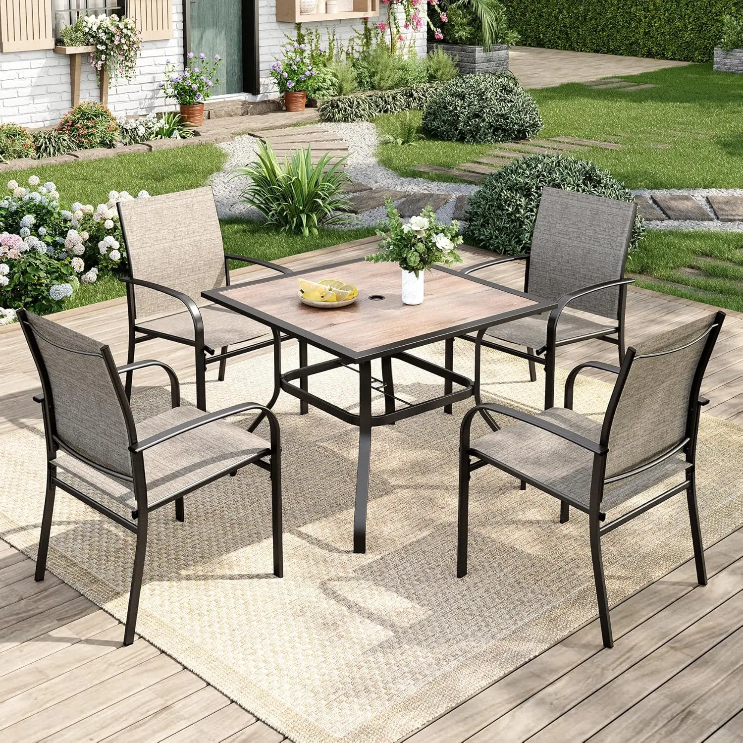 5 Pieces Patio Table and Chairs Set, 4 Person Outdoor Dining Furniture Set, 4 Brown Textilene Chairs
5 Pieces Patio Table and Chairs Set, 4 Person Outdoor Dining Furniture Set, 4 Brown Textilene Chairs