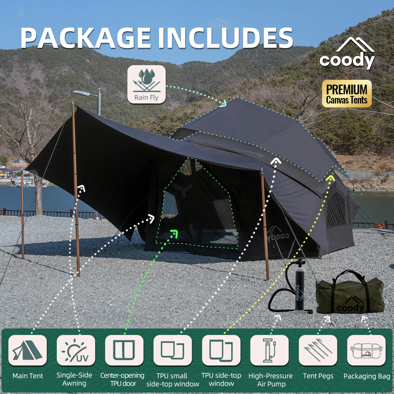 Bestona Air Tent-Black Large Camping Outdoor Luxury Unique 3-8 Person Inflatable Camping Tent Family Inflatable Tent
Bestona Air Tent-Black Large Camping Outdoor Luxury Unique 3-8 Person Inflatable Camping Tent Family Inflatable Tent