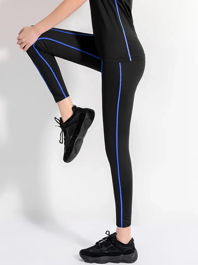Stripes Decor Yoga Leggings, Stretchy High Waist Sports Workout Yoga Pants, Women's Activewear
Stripes Decor Yoga Leggings, Stretchy High Waist Sports Workout Yoga Pants, Women's Activewear