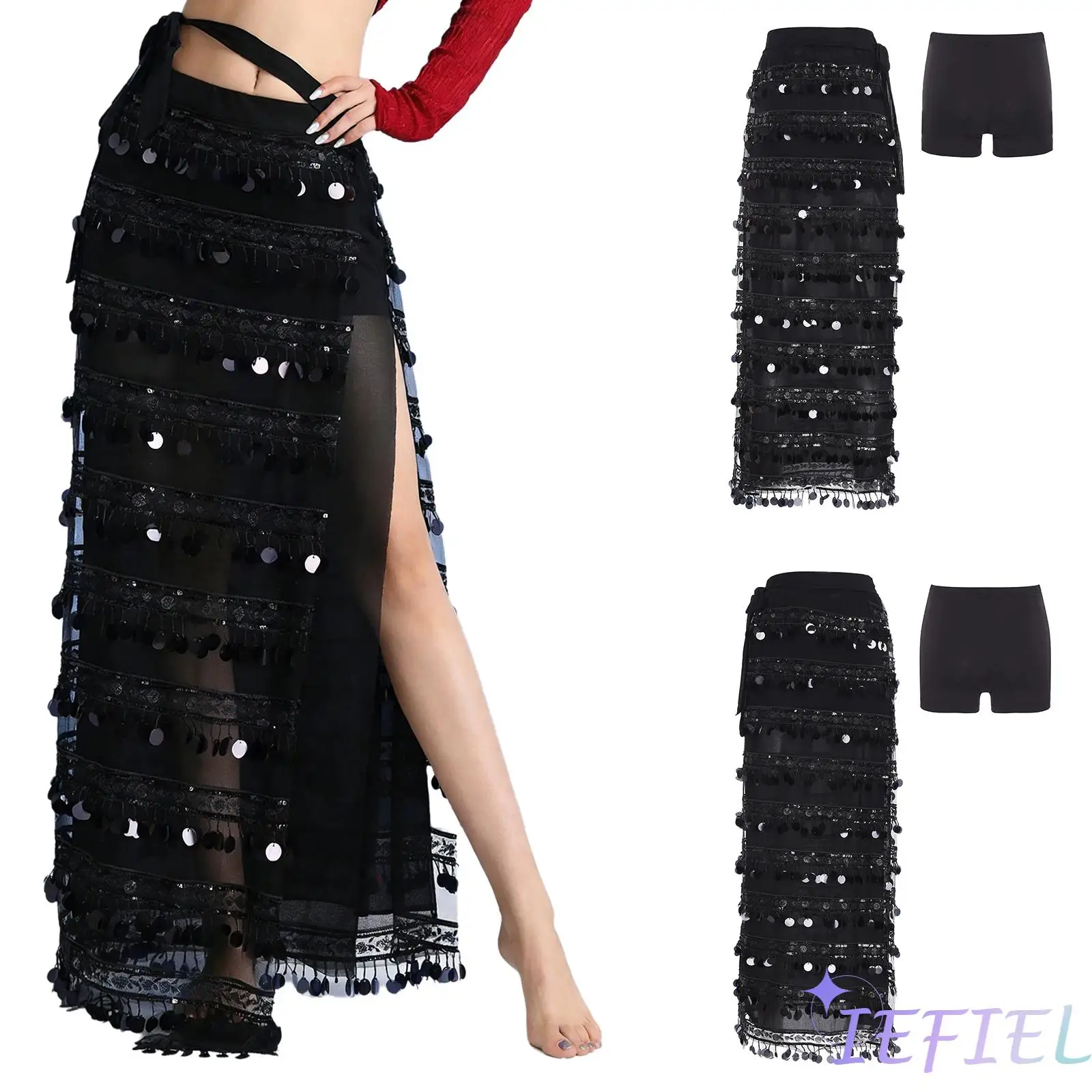 Womens Samba Latin Dance Skirt Tiered Sequin Tassel Maxi Length with Safety Shorts Slit Hem and Lining for Belly Spanish Dance
Womens Samba Latin Dance Skirt Tiered Sequin Tassel Maxi Length with Safety Shorts Slit Hem and Lining for Belly Spanish Dance