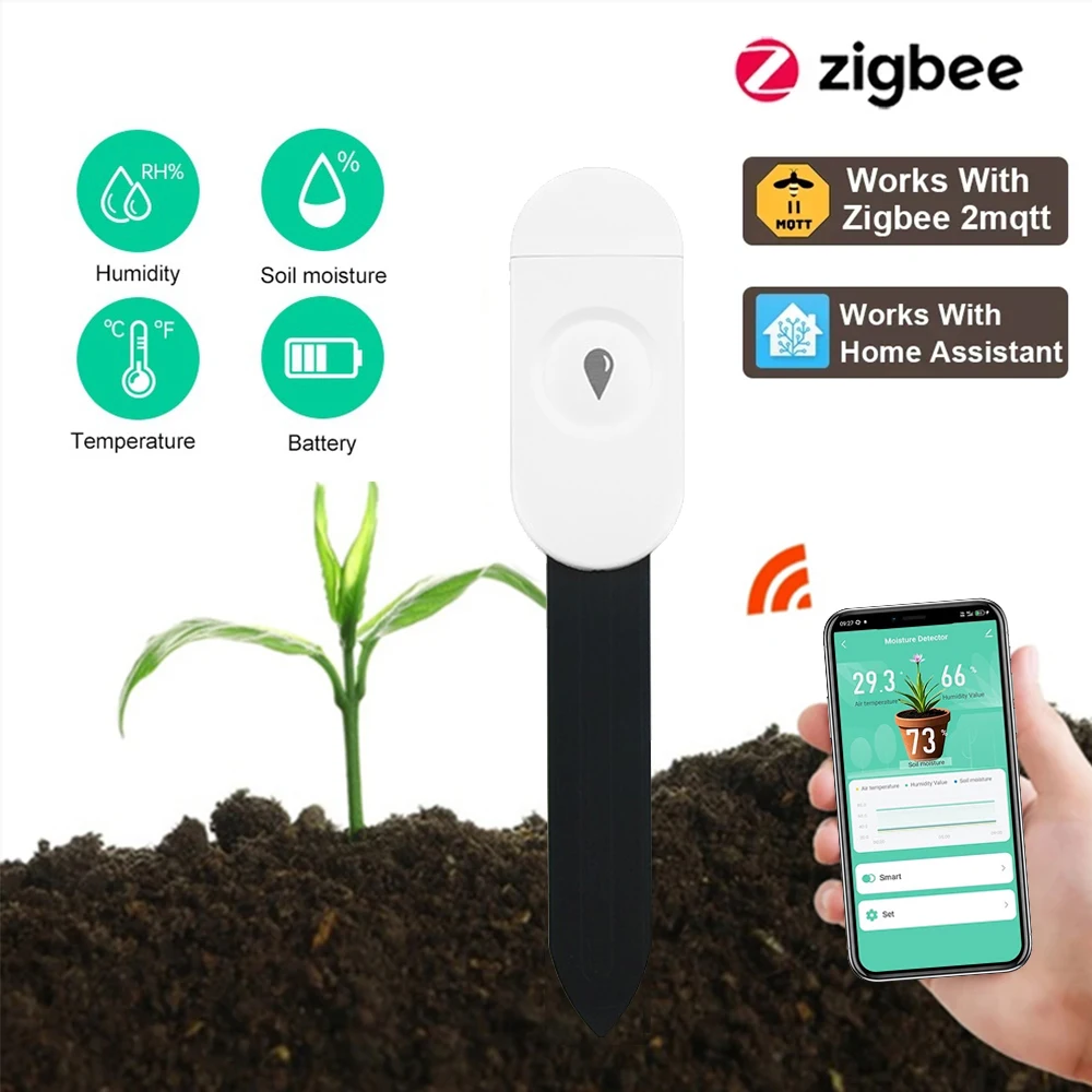 Умный датчик влажности почвы Zigbee, детектор температуры, влажности, влажности, монитор в реальном времени, работает с домашним помощником Z2M
Умный датчик влажности почвы Zigbee, детектор температуры, влажности, влажности, монитор в реальном времени, работает с домашним помощником Z2M