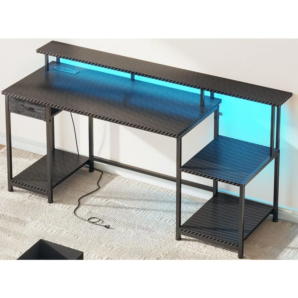 55" Computer Desk with LED Lights, Power Outlet, Printer Storage Shelves, Reversible, Monitor Shelf
55" Computer Desk with LED Lights, Power Outlet, Printer Storage Shelves, Reversible, Monitor Shelf