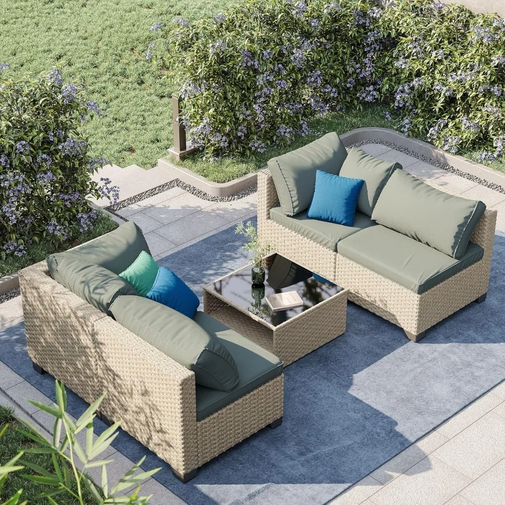 5-Piece Patio Furniture Set, All-Weather Outdoor Conversation Set with Water Resistant Grey Thick Cushions and Coffee Table
5-Piece Patio Furniture Set, All-Weather Outdoor Conversation Set with Water Resistant Grey Thick Cushions and Coffee Table