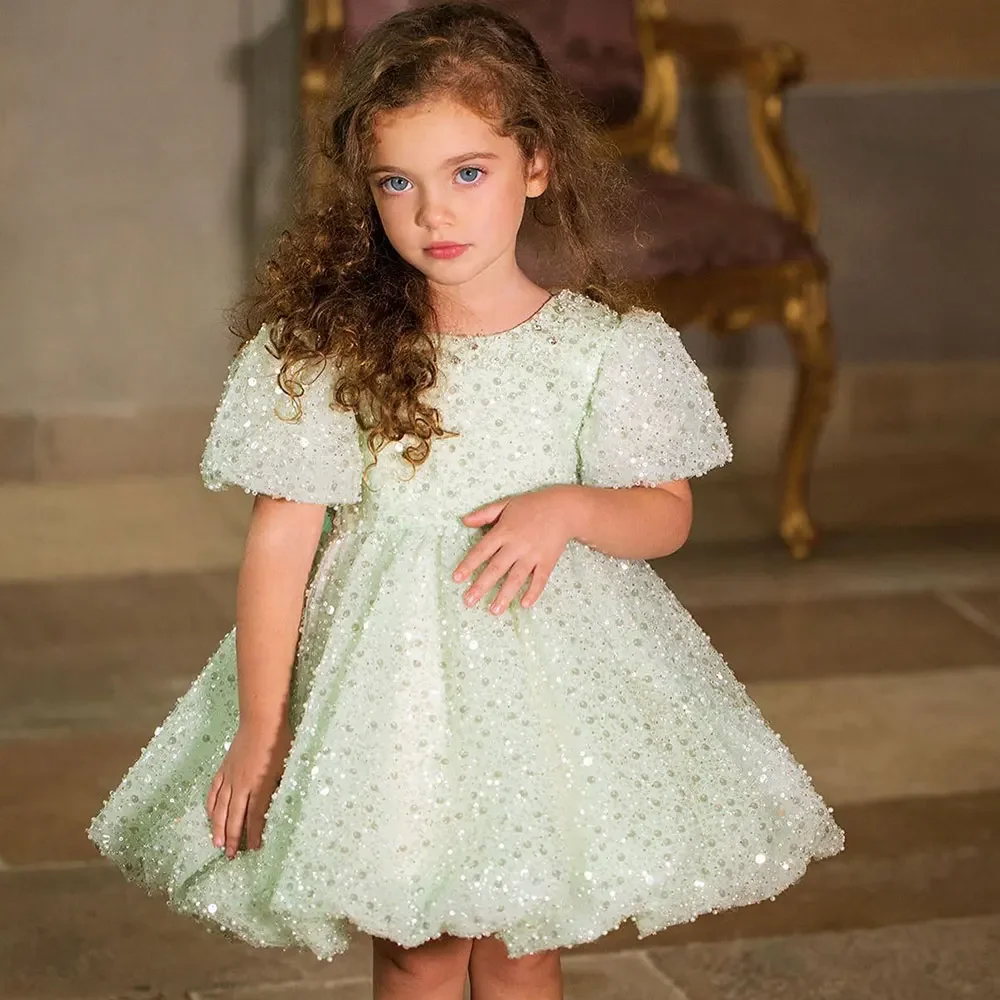 Mint Green Flower Girl Dresses for Wedding With Bow Puffy Sequins Girl Kids Birthday Party Lovely First Communion Gowns
Mint Green Flower Girl Dresses for Wedding With Bow Puffy Sequins Girl Kids Birthday Party Lovely First Communion Gowns