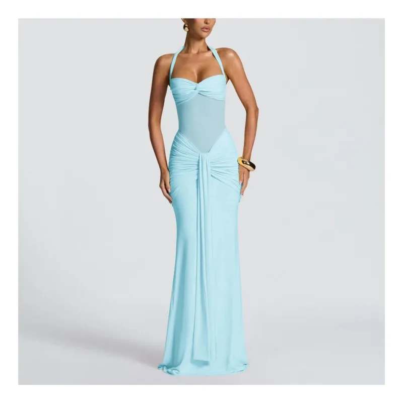 Elegant Party Women's Dresses Summer Halterneck Lace-up Mesh Splicing Streamer Long Dress Birthday Date Business Dress
Elegant Party Women's Dresses Summer Halterneck Lace-up Mesh Splicing Streamer Long Dress Birthday Date Business Dress