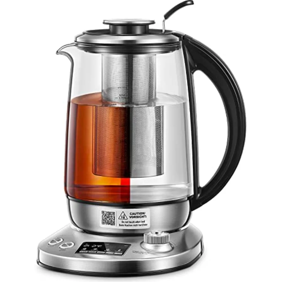 Electric Tea Kettle 9 Temperature Control Presets Glass Kettle 1200W Tea Pot with Removable Infuser 2 Hours Keep Warm 1.7 Liter
Electric Tea Kettle 9 Temperature Control Presets Glass Kettle 1200W Tea Pot with Removable Infuser 2 Hours Keep Warm 1.7 Liter