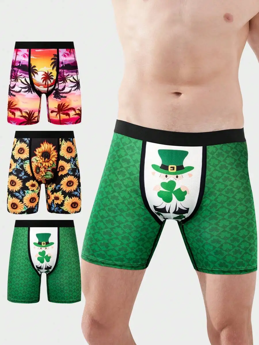 Mens Tropical Palm Tree, Clover And Sunflower Print Boxer Briefs 3pcs Set
Mens Tropical Palm Tree, Clover And Sunflower Print Boxer Briefs 3pcs Set