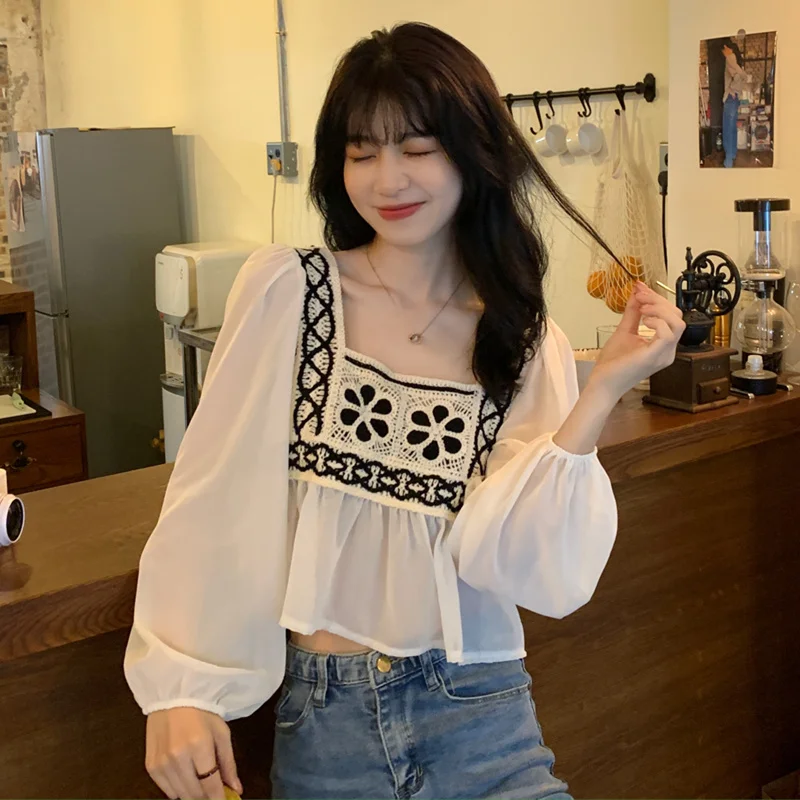 Sweet Lace Short Shirt Women's Spring Summer 2024 New Style Long Sleeve Square Collar Chiffon Top Korean Style Bubble Sleeve
Sweet Lace Short Shirt Women's Spring Summer 2024 New Style Long Sleeve Square Collar Chiffon Top Korean Style Bubble Sleeve