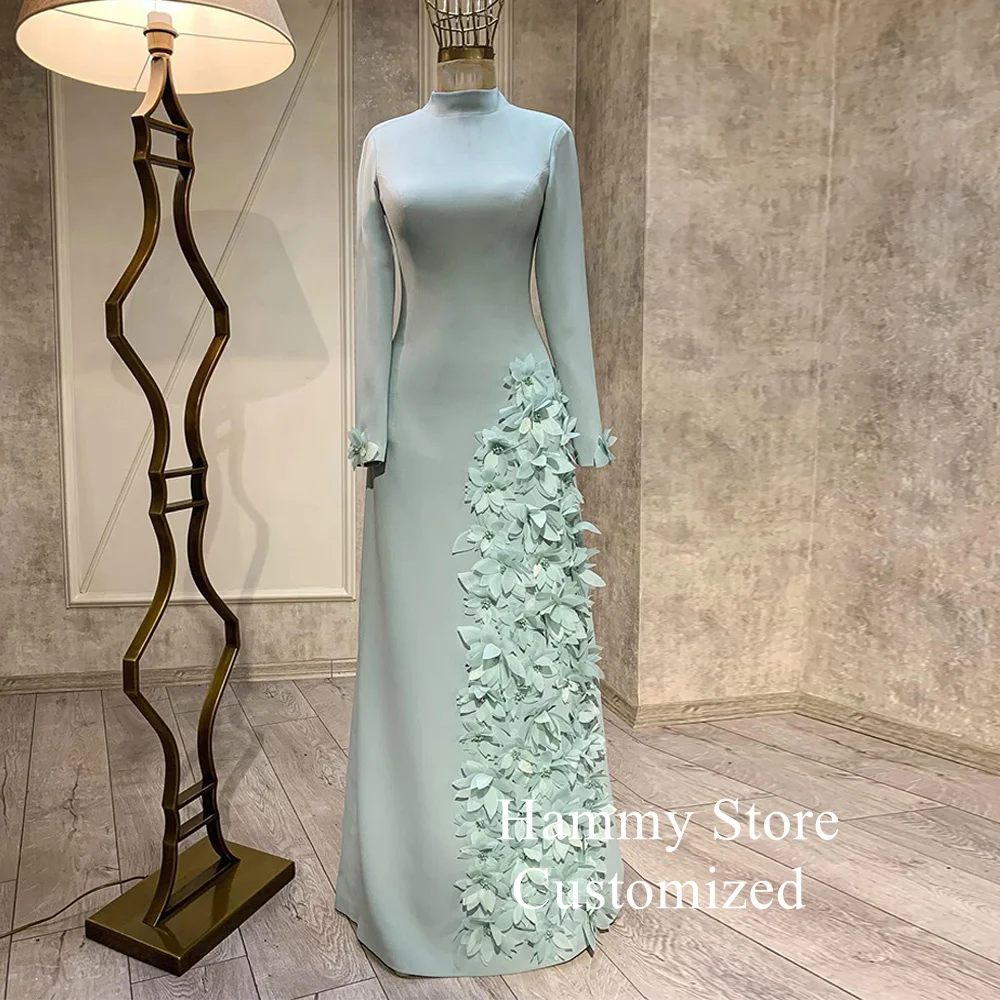 Mint Evening Dress Arab Wedding Party Gown Customized High Neck Full Sleeves Beading Flowers Floor Length Prom Dresses
Mint Evening Dress Arab Wedding Party Gown Customized High Neck Full Sleeves Beading Flowers Floor Length Prom Dresses