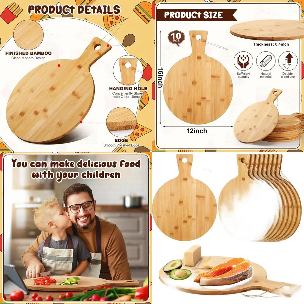 12-дюймовая круглая бамбуковая разделочная доска с ручкой — идеально подходит для нарезки на кухне, пиццы, хлеба, сыра, фруктов и овощей.
12-дюймовая круглая бамбуковая разделочная доска с ручкой — идеально подходит для нарезки на кухне, пиццы, хлеба, сыра, фруктов и овощей.