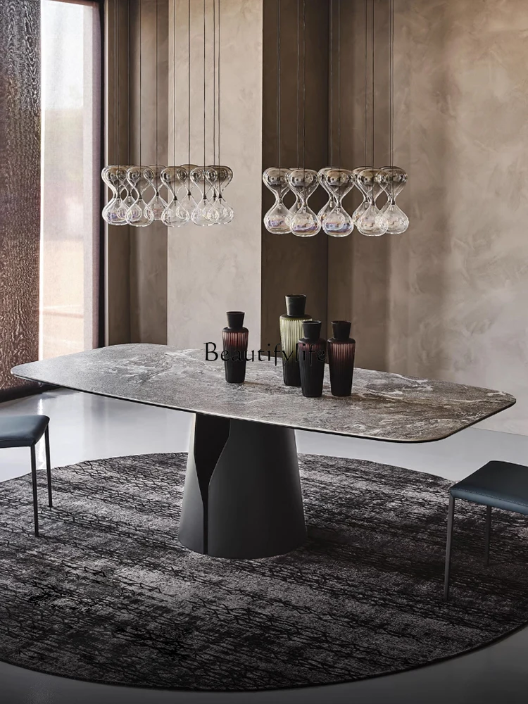 Italian high-end supercrystalline stone rectangular dining table modern simple marble rock slab dining table
Italian high-end supercrystalline stone rectangular dining table modern simple marble rock slab dining table