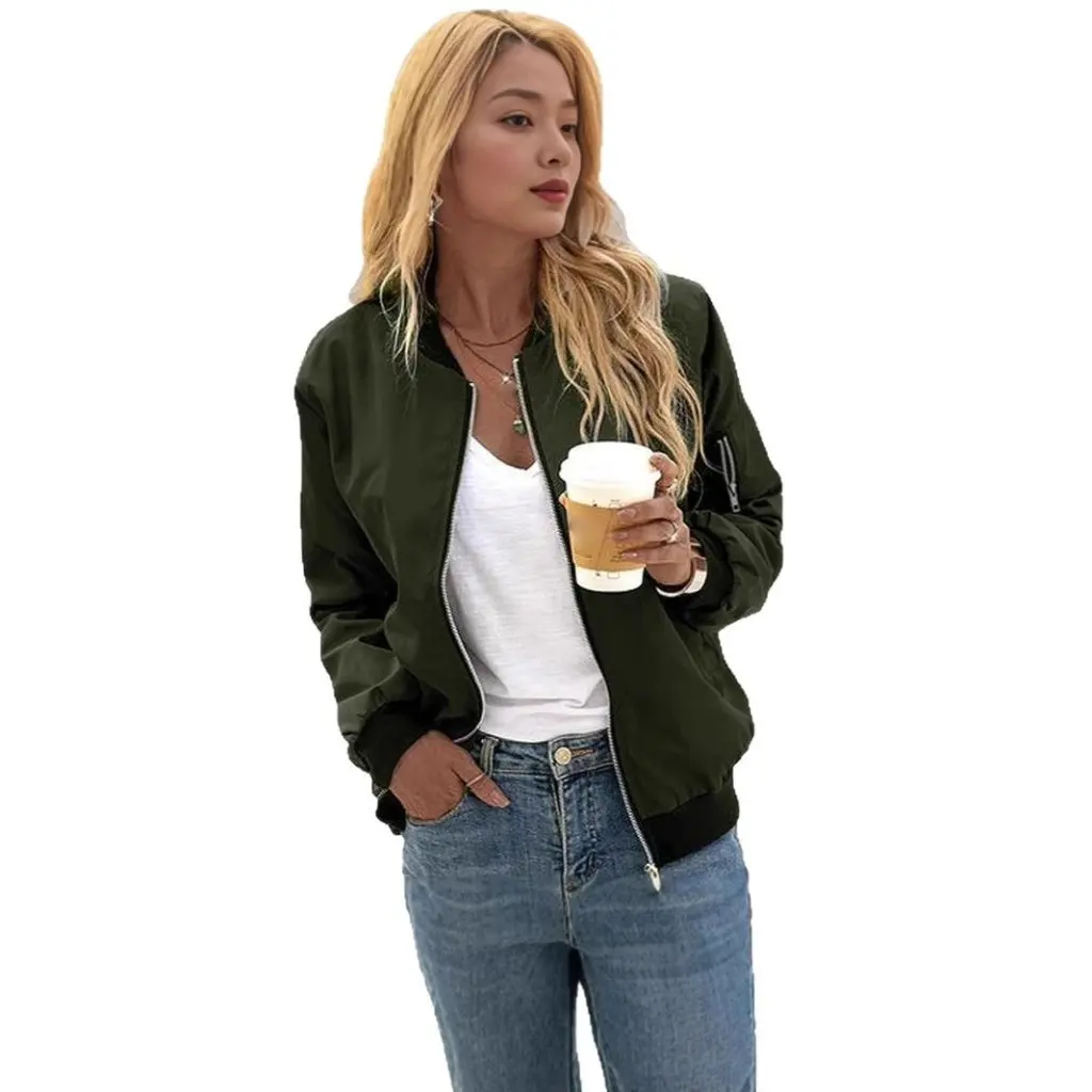 Женское однотонное повседневное пальто, европейский и американский модный верхний бейсбольный костюм на молнии 
Женское однотонное повседневное пальто, европейский и американский модный верхний бейсбольный костюм на молнии