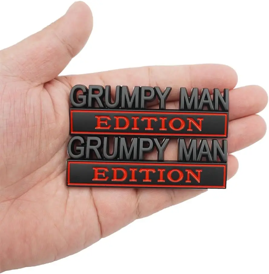 2pcs Metal Grumpy Man Edition Door Tailgate Bumper Emblem Bsdge Decals for Universal Vehicle,Car,Truck,SUV Decor(Black Red)
2pcs Metal Grumpy Man Edition Door Tailgate Bumper Emblem Bsdge Decals for Universal Vehicle,Car,Truck,SUV Decor(Black Red)