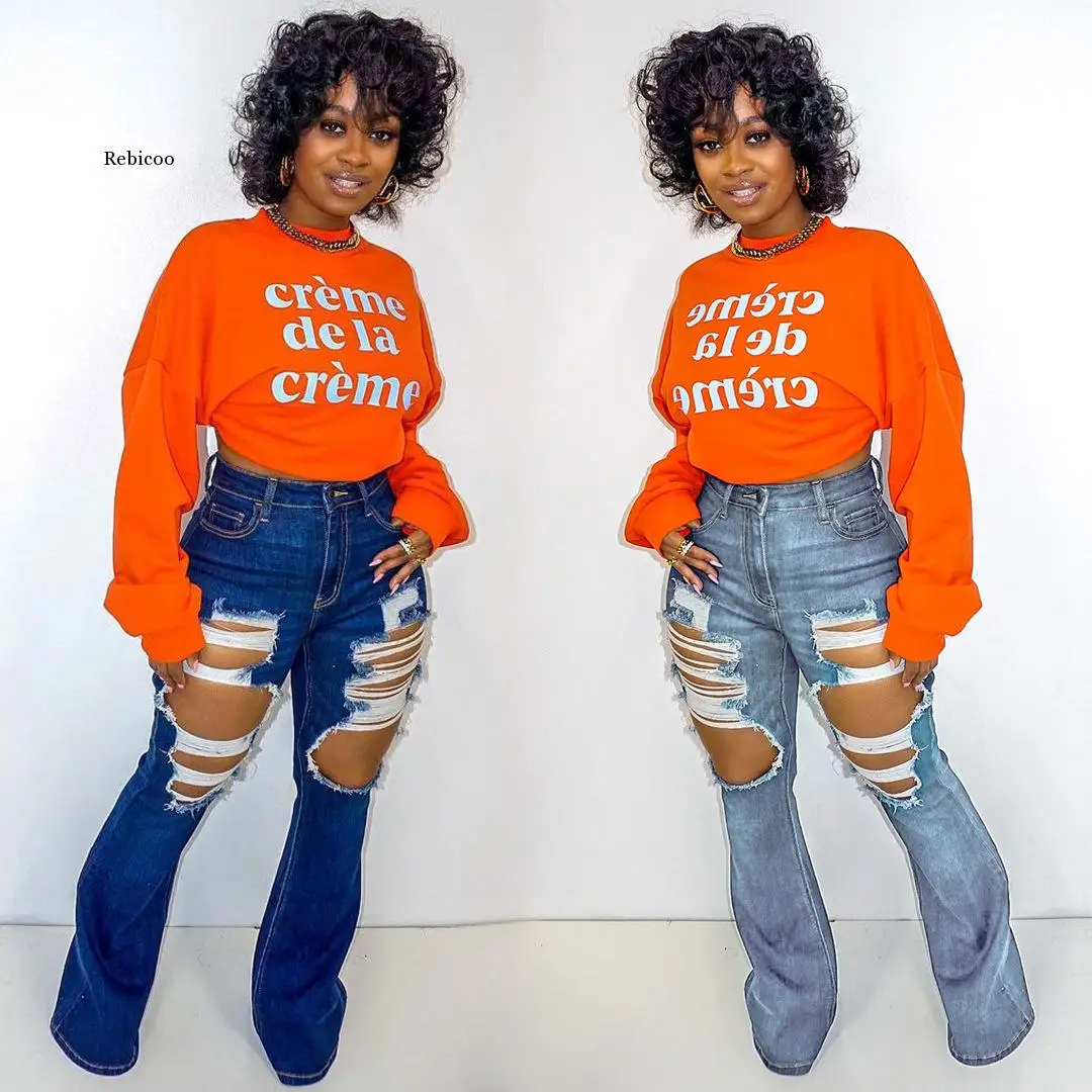 Women's soil street high waist casual fashion high elastic jeans wide leg trousers ripped holes
Women's soil street high waist casual fashion high elastic jeans wide leg trousers ripped holes