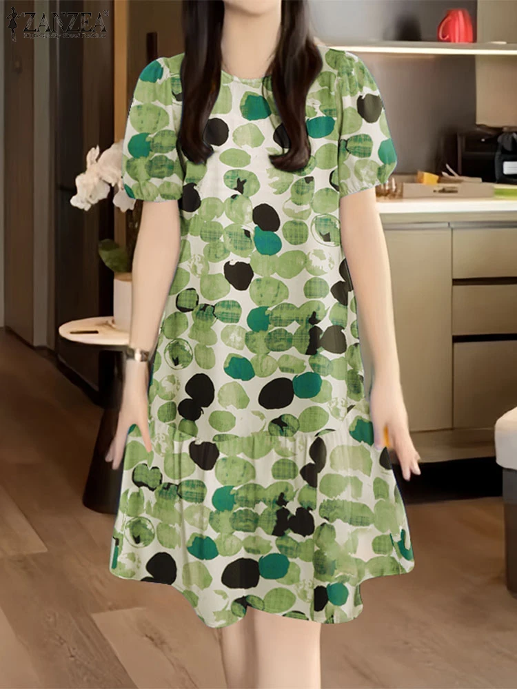 ZANZEA Fashion Ruffled Hem A-Line Dresses Women 2025 Summer O-Neck Short Puff Sleeve Knee-Length Vestidos Floral Robes Femme
ZANZEA Fashion Ruffled Hem A-Line Dresses Women 2025 Summer O-Neck Short Puff Sleeve Knee-Length Vestidos Floral Robes Femme
