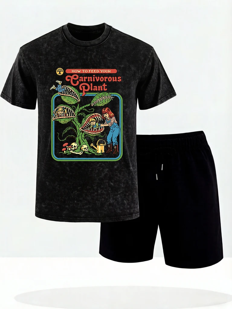 Earnivorous Plant Prints Washed Men T-Shirt Summer Casual T Shirt 2 Piece Set Cotton Fashion Tee & Shorts Loose Retro Clothes
Earnivorous Plant Prints Washed Men T-Shirt Summer Casual T Shirt 2 Piece Set Cotton Fashion Tee & Shorts Loose Retro Clothes