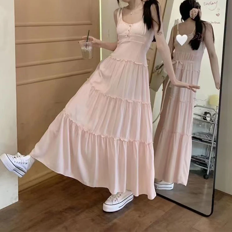 Deeptown Pink Cute Midi Dresse Sweet Ruffle Casual Elegant Chic Beach Long Spaghetti Strap Button Holiday Gentle Dress Fairycore
Deeptown Pink Cute Midi Dresse Sweet Ruffle Casual Elegant Chic Beach Long Spaghetti Strap Button Holiday Gentle Dress Fairycore