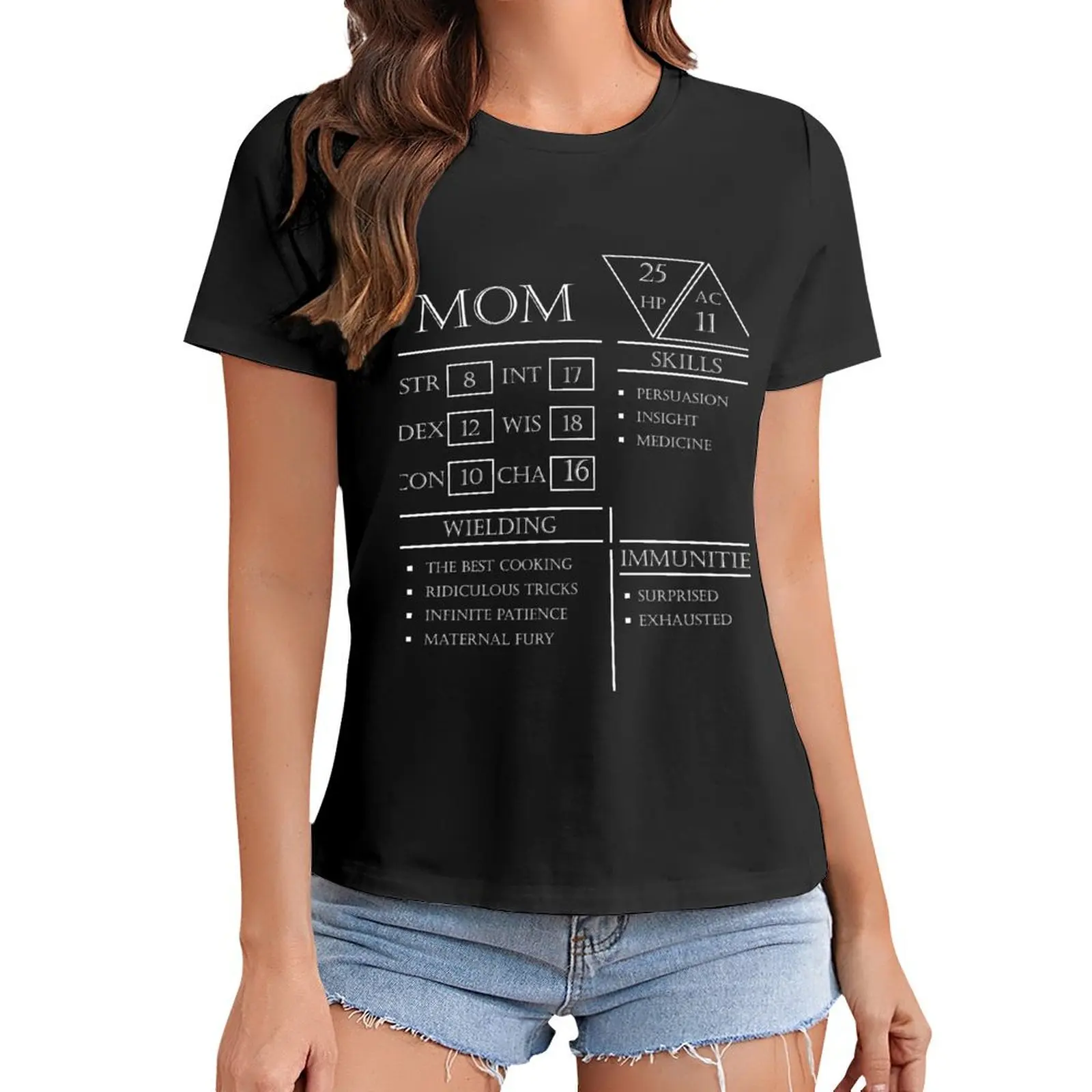 Mom Stats - Character Sheet - White T-Shirt customizeds lady clothes animal prinfor Women's summer blouses 2024
Mom Stats - Character Sheet - White T-Shirt customizeds lady clothes animal prinfor Women's summer blouses 2024