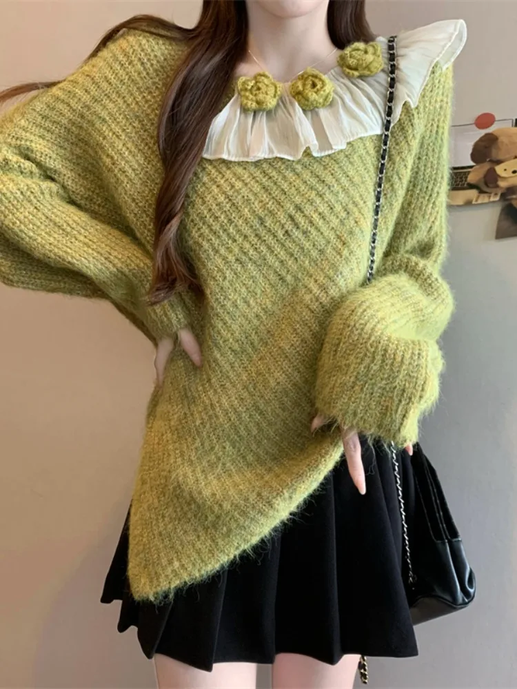 Beautiful irregular three-dimensional flower knitted sweater women in autumn and winter loose and stylish elegant top
Beautiful irregular three-dimensional flower knitted sweater women in autumn and winter loose and stylish elegant top