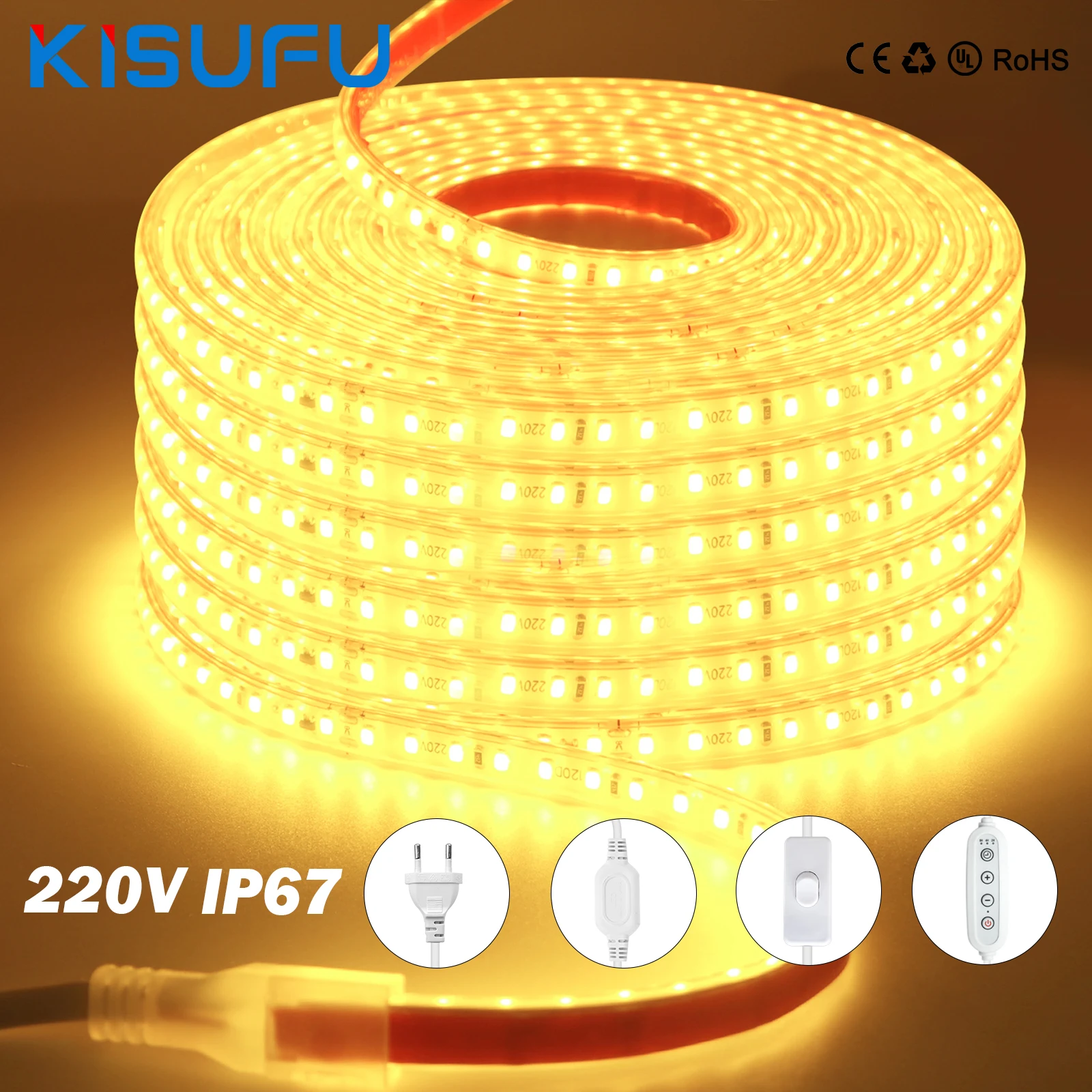 Dimmable 220V LED Strip Light 2835 Waterproof Dimmer/Switch Power Kit 120LED/M 3000K 4000K 6000K 10CM Cut Flexible Adhesive Tape
Dimmable 220V LED Strip Light 2835 Waterproof Dimmer/Switch Power Kit 120LED/M 3000K 4000K 6000K 10CM Cut Flexible Adhesive Tape