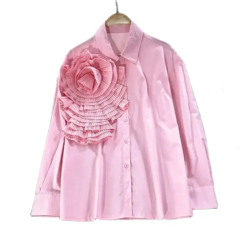 Женская рубашка весна-осень, новинка 2024, Модные свободные топы для отдыха, элегантная однотонная женская верхняя одежда с трехмерными цветами
Женская рубашка весна-осень, новинка 2024, Модные свободные топы для отдыха, элегантная однотонная женская верхняя одежда с трехмерными цветами