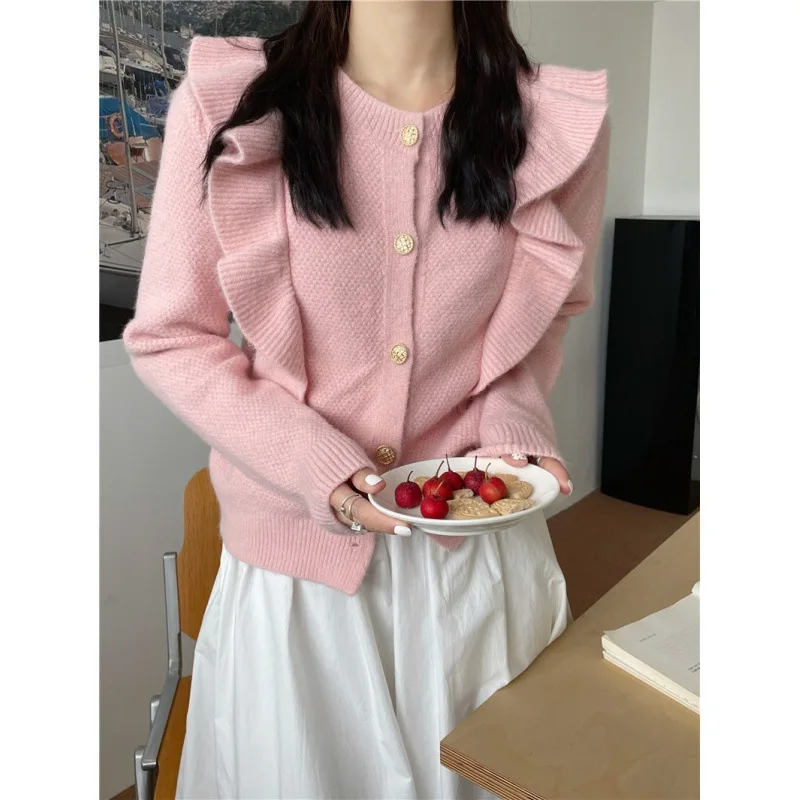 Women Clothing 2022 Spring Autumn O Neck Ruffle Sweater New Soft Casual Candy Color Design Flying Sleeve Solid Knitted Cardigan
Women Clothing 2022 Spring Autumn O Neck Ruffle Sweater New Soft Casual Candy Color Design Flying Sleeve Solid Knitted Cardigan