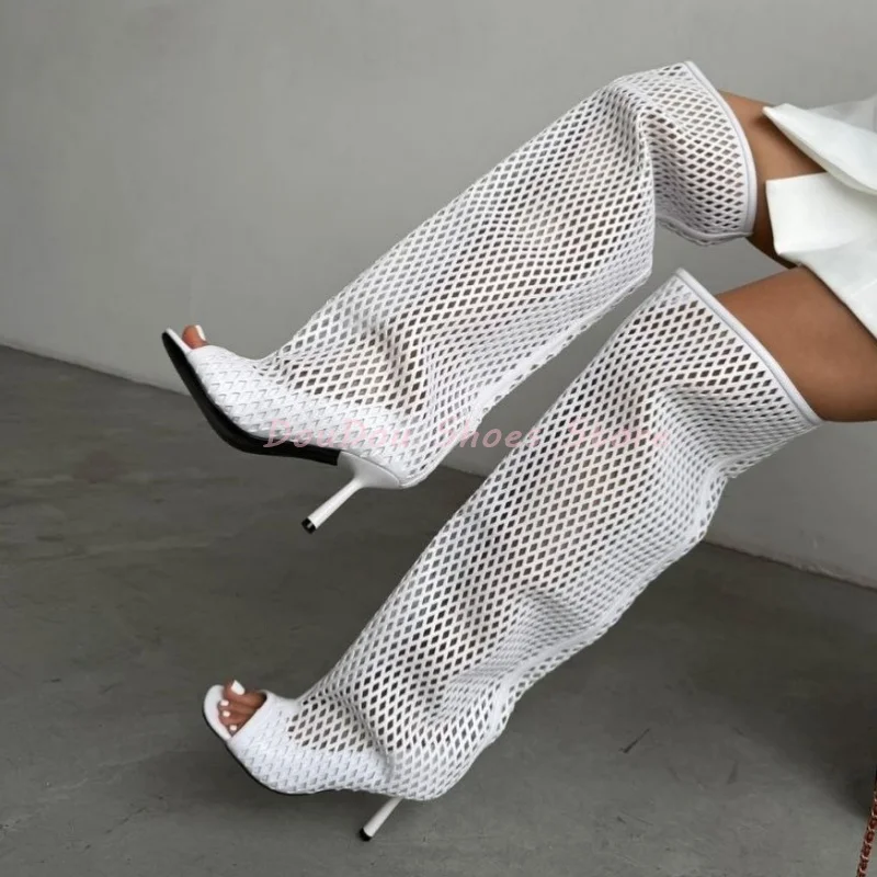 White Mesh Hollow Slip On Peep Toe Knee High Boots Women Pleated Round Toe Thin Heel Sandals Boots Sexy Fashion Party Lady Shoes
White Mesh Hollow Slip On Peep Toe Knee High Boots Women Pleated Round Toe Thin Heel Sandals Boots Sexy Fashion Party Lady Shoes