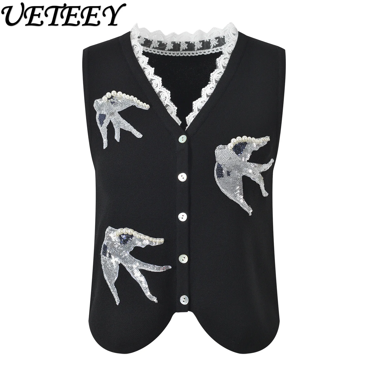 2025 Summer New Niche Design Swallow Beads Nail Beads V-neck Vest Women's Elegant Lace Splicing Sleeveless Sweater Cardigan Top
2025 Summer New Niche Design Swallow Beads Nail Beads V-neck Vest Women's Elegant Lace Splicing Sleeveless Sweater Cardigan Top