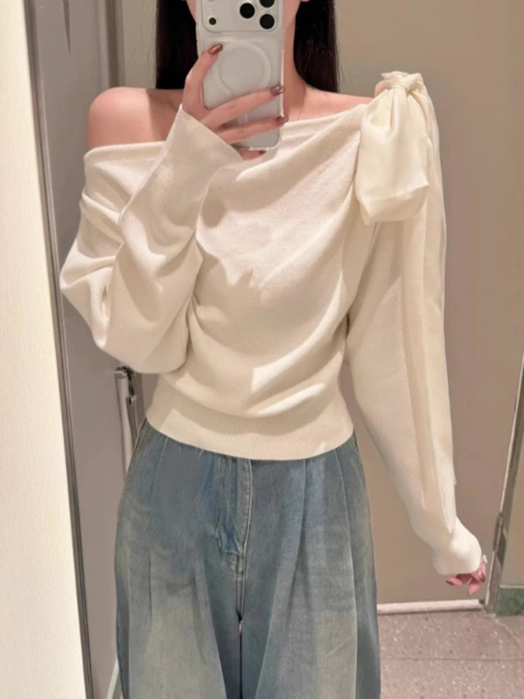 Elegant Slant Collar Knitted Top Shoulder Bared Chiffon Splice Loose Fit Long Sleeve Polyester Fiber Autumn New Arrival
Elegant Slant Collar Knitted Top Shoulder Bared Chiffon Splice Loose Fit Long Sleeve Polyester Fiber Autumn New Arrival