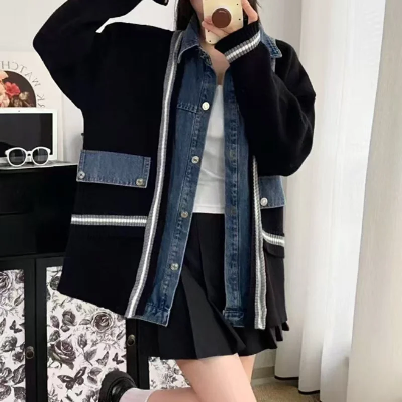 Stylish Casual Denim Patchwork Jacket Warm Versatile Sweater Cardigan Trendy New Chic Outerwear For Autumn Winter Street Wear
Stylish Casual Denim Patchwork Jacket Warm Versatile Sweater Cardigan Trendy New Chic Outerwear For Autumn Winter Street Wear