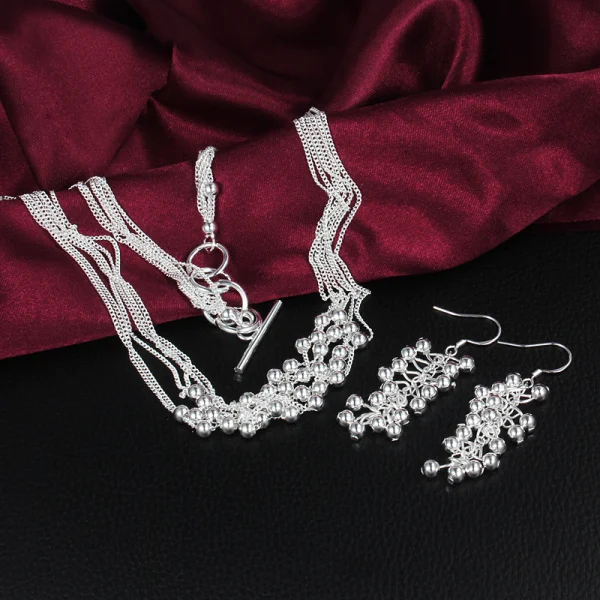 New 925 Sterling Silver Fine Multi-line tassel beads necklace earrings for woman Fashion Party wedding Holiday gift Jewelry sets
New 925 Sterling Silver Fine Multi-line tassel beads necklace earrings for woman Fashion Party wedding Holiday gift Jewelry sets