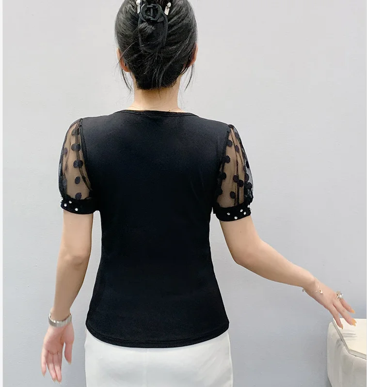 Korean Fashion Summer Women Shirt V Neck Patchwork Polka Dot Mesh Tops Short Sleeve Diamond T Shirt
Korean Fashion Summer Women Shirt V Neck Patchwork Polka Dot Mesh Tops Short Sleeve Diamond T Shirt