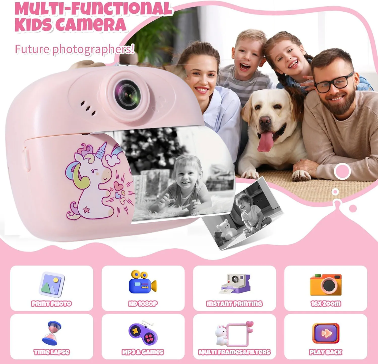 Children's mini thermal print camera instant print photo support recording video suitable for children's Halloween gifts
Children's mini thermal print camera instant print photo support recording video suitable for children's Halloween gifts