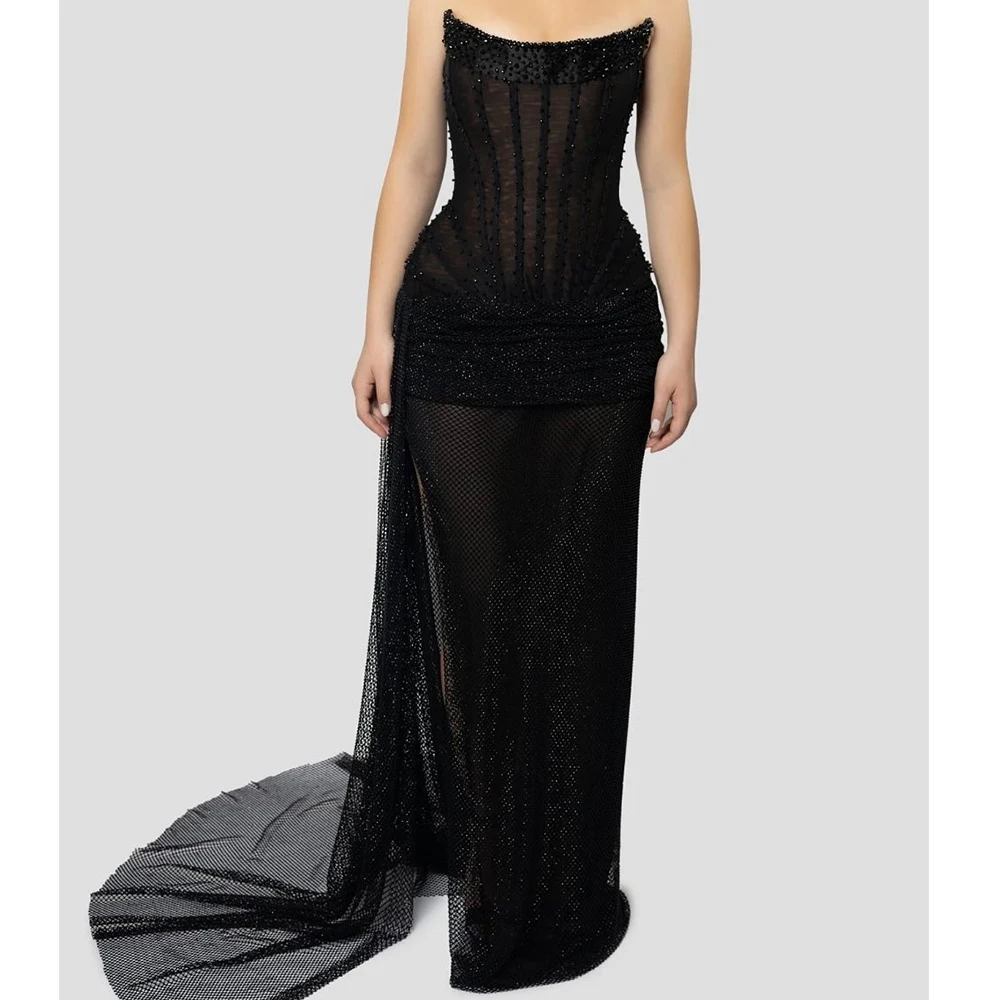 Customized Tulle Straight Crystal Evening Dress Strapless Sleeveless Floor Length Panel Train Black Bespoke Occasion G
Customized Tulle Straight Crystal Evening Dress Strapless Sleeveless Floor Length Panel Train Black Bespoke Occasion G