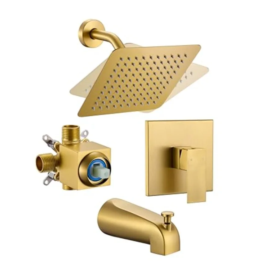Brushed Gold Shower Faucet Set - Gold Tub and Shower Faucets Set with 8-Inch Rain Shower Head and Tub Spout, Single-Handle Bath
Brushed Gold Shower Faucet Set - Gold Tub and Shower Faucets Set with 8-Inch Rain Shower Head and Tub Spout, Single-Handle Bath