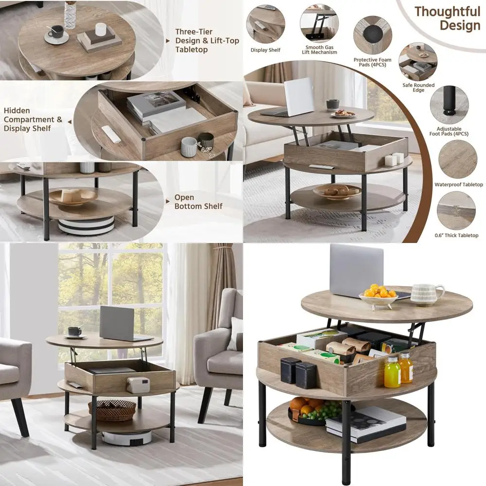 Серый 31 круглый журнальный столик с подъемным верхом, полкой для хранения и двухуровневым покрытием для гостиных/рекорпусов
Серый 31 круглый журнальный столик с подъемным верхом, полкой для хранения и двухуровневым покрытием для гостиных/рекорпусов