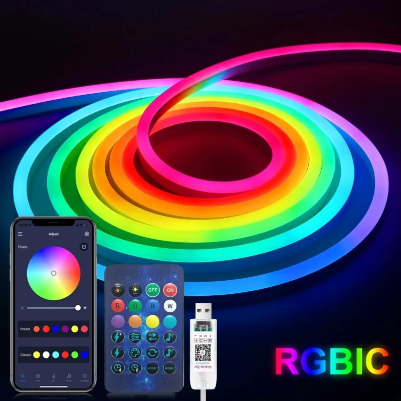 RGBIC LED Strip 5V USB Neon Light Bluetooth Control Dimmable Dream Color Ribbon Tape Christmas Home Backlight Wall Decor
RGBIC LED Strip 5V USB Neon Light Bluetooth Control Dimmable Dream Color Ribbon Tape Christmas Home Backlight Wall Decor