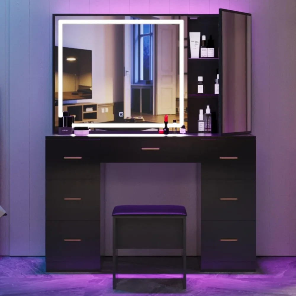 Dressers with Lighted Mirror,Extra Large Mirror Makeup Vanity Table with 7 Drawers&Cushioned Stool,Dressing Table with Drawers
Dressers with Lighted Mirror,Extra Large Mirror Makeup Vanity Table with 7 Drawers&Cushioned Stool,Dressing Table with Drawers