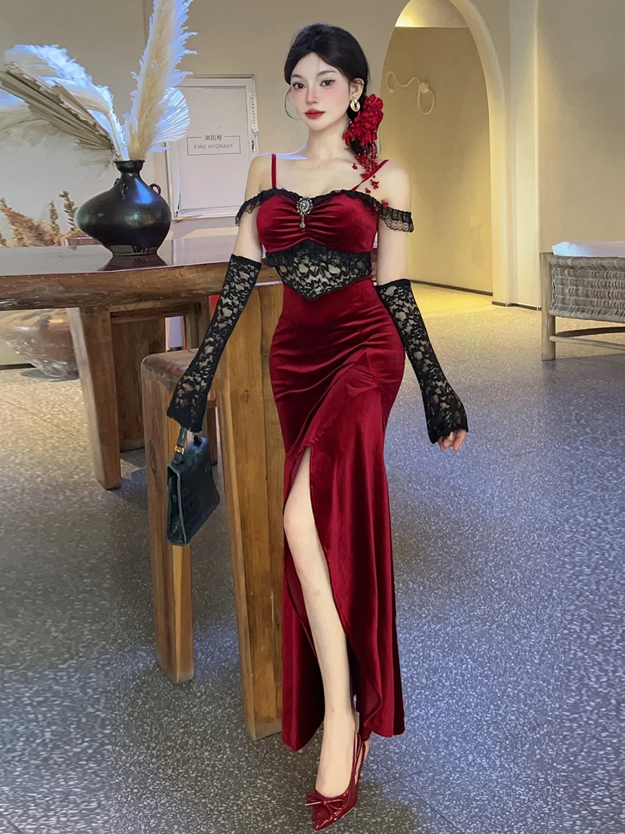 Сексуальное кружевное бархатное платье с разрезом, с завышенной талией, винтажное, шелковое, длинное, для подружек невесты, для праздничных мероприятий
Сексуальное кружевное бархатное платье с разрезом, с завышенной талией, винтажное, шелковое, длинное, для подружек невесты, для праздничных мероприятий