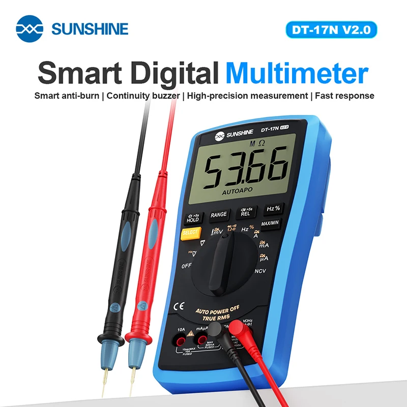 SUNSHINE DT-17N 2.0 Digital Multimeter Smart Anti-burn,Continuity Buzzer,High-precision Measurement ,Fast Response Repair Tools