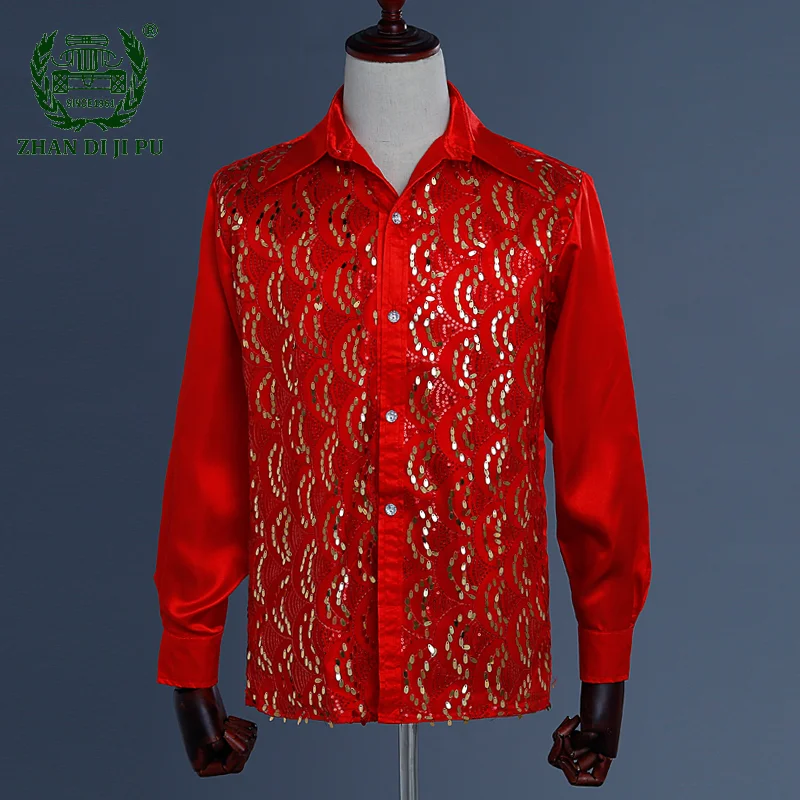 Red Silk Satin Shirt Men Long Sleeve Shirt Sequin Wedding Party Men Dress Shirt Disco Stage Dancer Men Patchwork Chemise Homme
Red Silk Satin Shirt Men Long Sleeve Shirt Sequin Wedding Party Men Dress Shirt Disco Stage Dancer Men Patchwork Chemise Homme