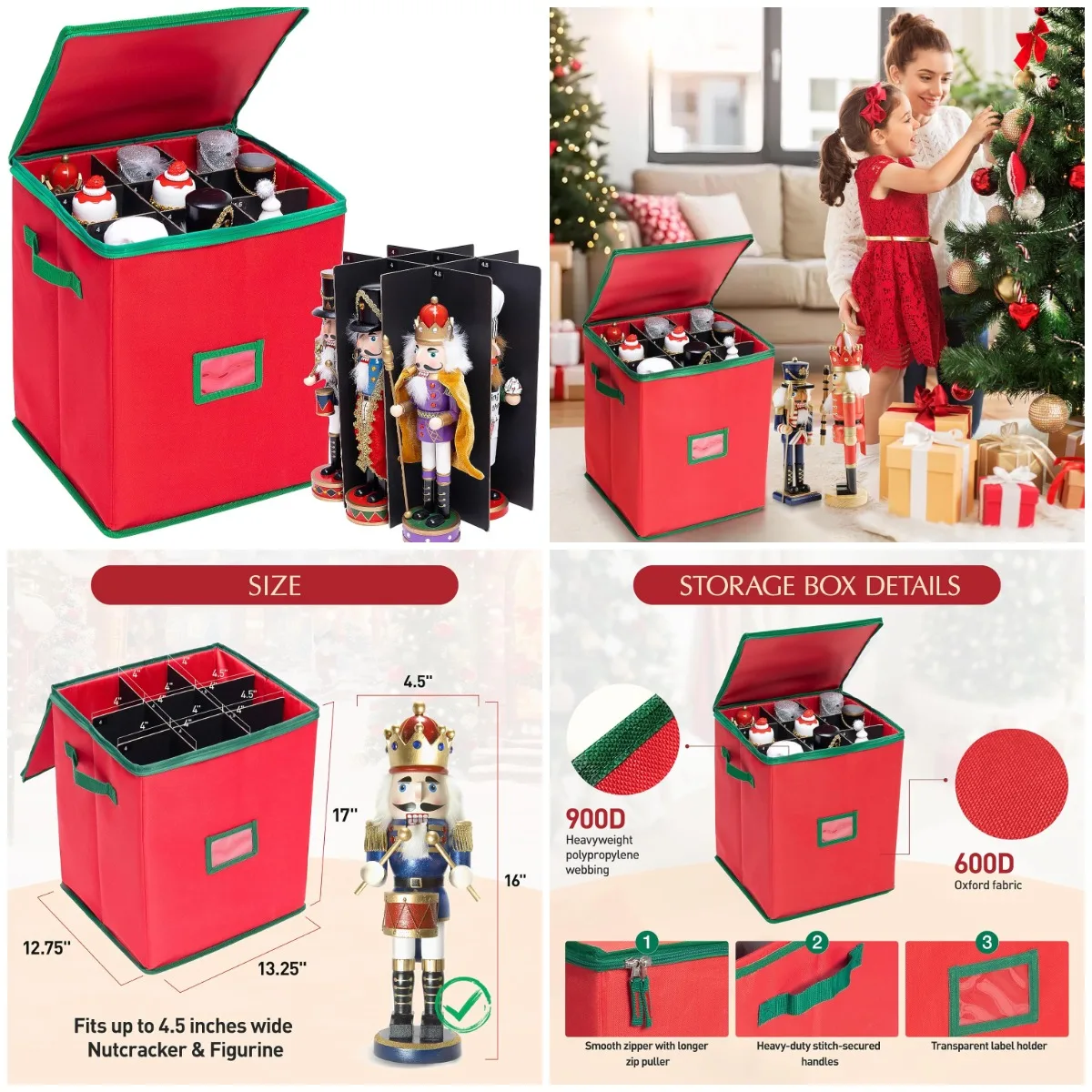 Christmas Nutcracker Storage Box for 16' Figures, Holiday Decor Organizer with Lid, Holds Santa, Carolers & Ornaments, 17x13.25x
Christmas Nutcracker Storage Box for 16' Figures, Holiday Decor Organizer with Lid, Holds Santa, Carolers & Ornaments, 17x13.25x