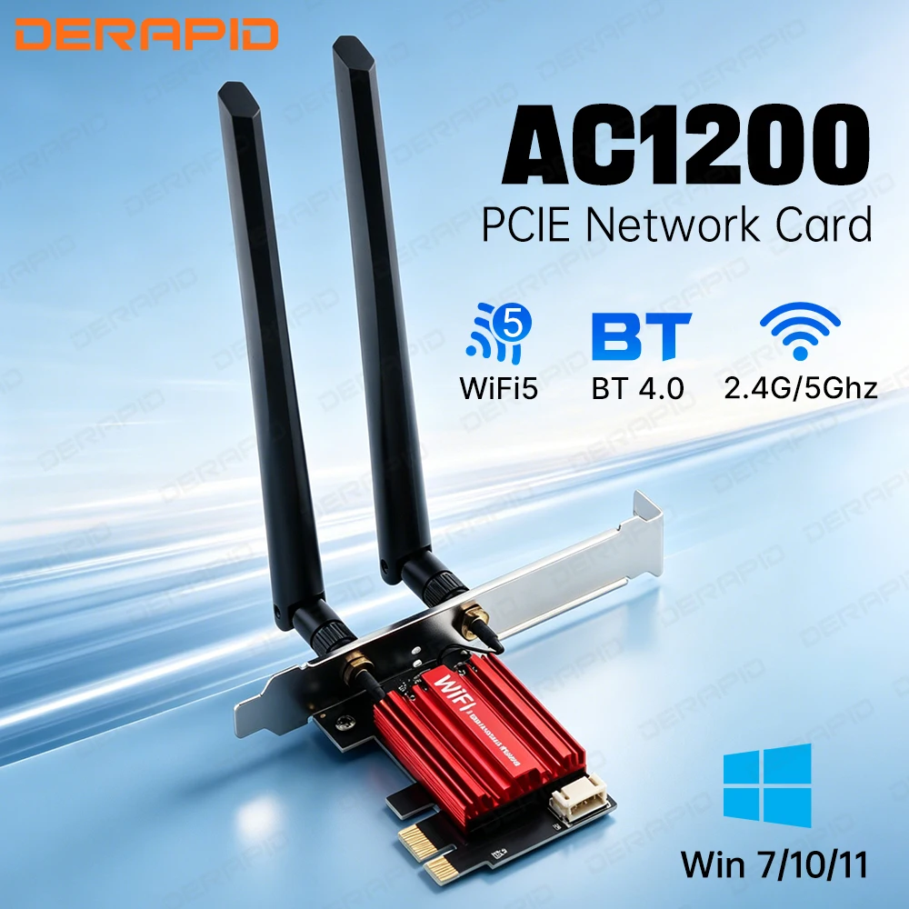 AC1200 WiFi 5 Wireless PCIe Network Card 2.4G/5Ghz Dual Band 1200Mbps Wi-Fi Adapter Bluetooth 4.0 for Desktop PC For Win10/11
AC1200 WiFi 5 Wireless PCIe Network Card 2.4G/5Ghz Dual Band 1200Mbps Wi-Fi Adapter Bluetooth 4.0 for Desktop PC For Win10/11