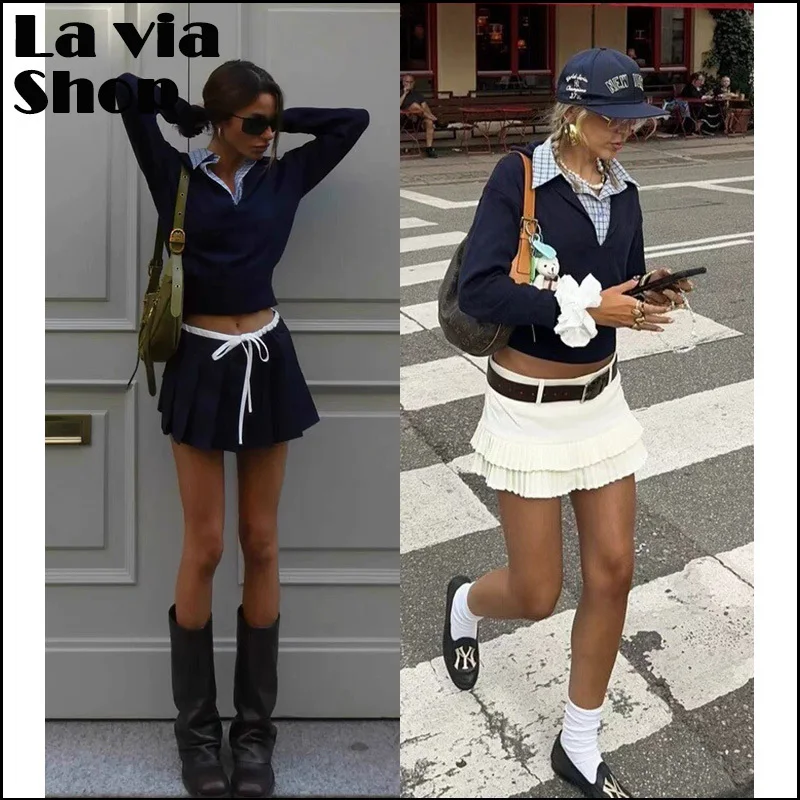 American Style Shirt Collar Knitted Sweater Pleated Skirt by Hand Store Casual Pure Color Low Waist Design Polyester Blend
American Style Shirt Collar Knitted Sweater Pleated Skirt by Hand Store Casual Pure Color Low Waist Design Polyester Blend